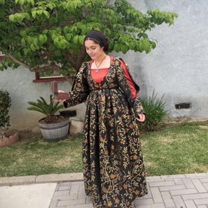 Italian Renaissance Cioppa Gown Dress Costume - Overdress Black Flower ...