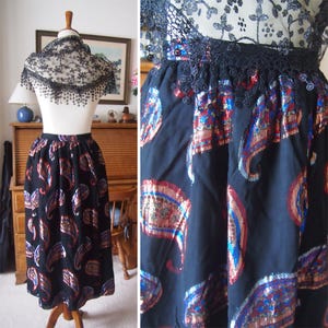 Metallic Paisley Black Colorful Skirt - Rainbow Shine Midi Formal Fancy Party or Casual - Ladies 8 Medium M - Evan Picone Garment Union Tag