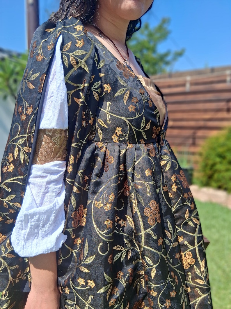 Italian Renaissance Cioppa Gown Dress Costume - Overdress Black Flower ...