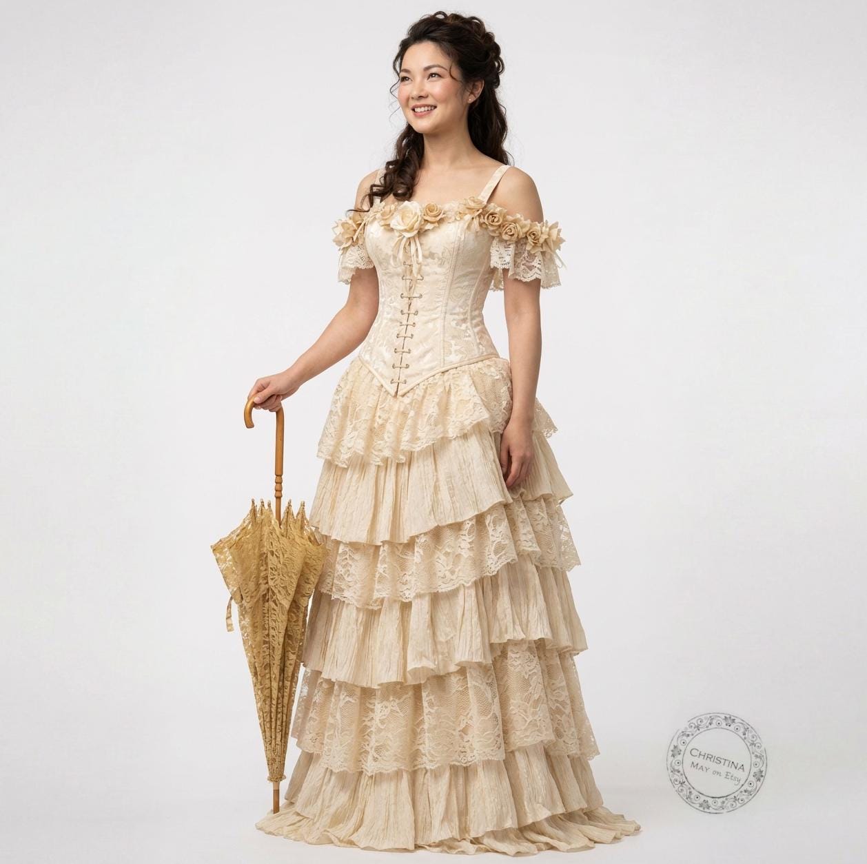 gold steampunk dress Victorian Steampunk Corset Top and Skirt