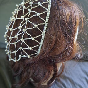 Renaissance beaded Reta cap - Silver Juliet Borgias Italian net hat hair accessory with pearl style beads