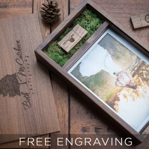 Engraved Walnut Photo Box and USB Flash Drive 3.0