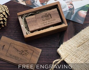 10 Engraved Walnut USB Flash Drive 3.0 & Box