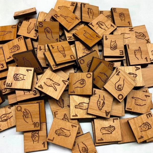 Alder Wood ISL Sign Language (Irish)  Scrabble Tiles