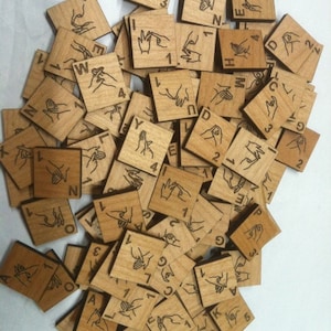 Alder Wood BSL British Sign Language Scrabble Tiles