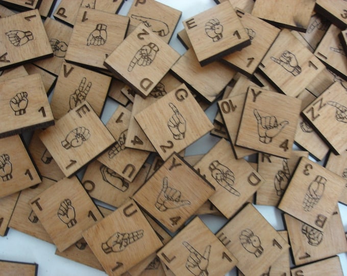 Alder Wood ASL Sign Language Scrabble Tiles Etsy
