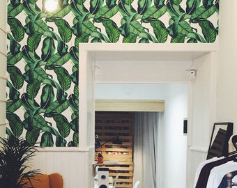 Papel tapiz temporal de hojas de plátano grande, Mural de pared de hojas de plátano, Calcomanía de pared de hojas, Papel tapiz extraíble de hojas de plátano, 288