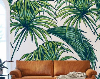 Mural de pared de hoja de palma, Mural de pared temporal de hojas de palma, Revestimiento de pared de hoja de palma, Mural de pared de hoja tropical para sala de estar, Hojas verdes