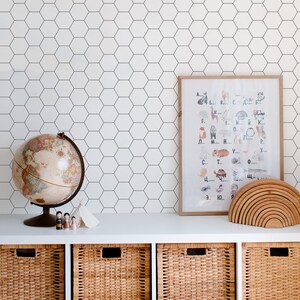 Peel and Stick Wallpaper With Honeycomb Pattern, Black and White Print