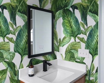 Papel pintado tropical, Papel pintado de palo de cáscara de hojas, Papel tapiz de hojas de palma, Mural de pared tropical, Papel tapiz extraíble de hojas de palma, WFL023