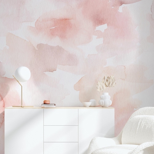 Peel and Stick Wallpaper Pink Watercolor Gradient Abstract Etsy