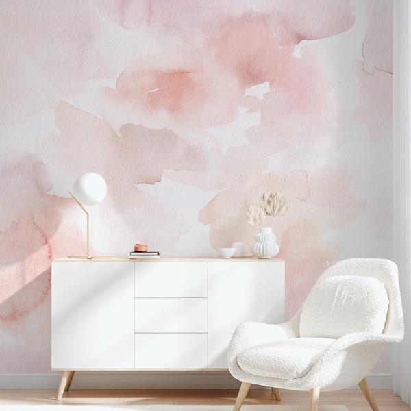 Watercolor abstract removable wallpaper, Pink watercolor peel and stick wallpaper, Watercolor wallpaper for nursery, Girl nursery, WFL113