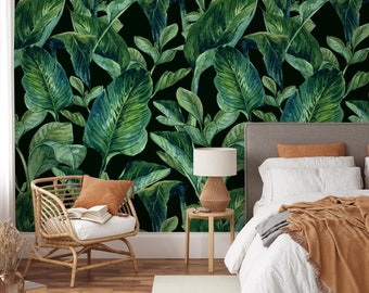 Seamless banana pattern wallpaper, Removable wallpaper, Vintage Wall Decal, Leaf Wall Sticker, Botanical Self Adhesive Wallpaper