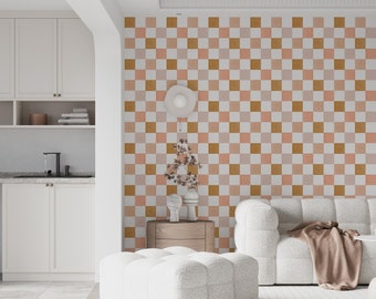 Pink checkered peel and stick wallpaper, Pink retro wallpaper, WFL202