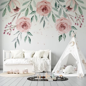 Blumen Tapete fürs Kinderzimmer, Namensschild für Mädchen und Jungen, KM04