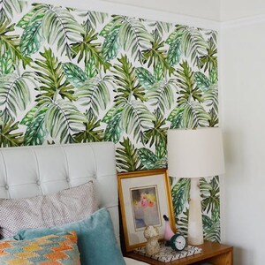 Wallpaper with Monstera leaves pattern, Removable Wallpaper, Monstera leaves Wallpaper, Exotic Wall Sticker, Tropical leaf prints, 102 image 2
