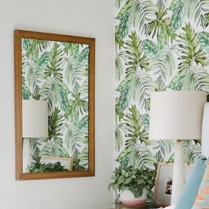 Wallpaper with Monstera leaves pattern, Removable Wallpaper, Monstera leaves Wallpaper, Exotic Wall Sticker, Tropical leaf prints, 102 image 3