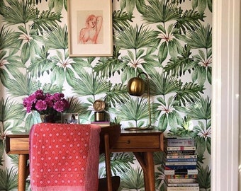 Papel pintado de patrón tropical, Papel pintado extraíble exótico, Papel pintado de palma, pegatina de pared Bismarck, calcomanía de pared Tropical Palm, 108