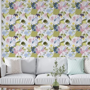 Mid century colorful floral pattern Wallpaper, Colorful temporary wallpaper, Colorful floral peel and stick wallpaper, WF179