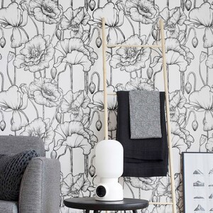 Poppy Pattern Wallpaper, Removable Wallpaper, Poppy Wallpaper, Poppy Wall Sticker, Poppy Wall Decal, Poppy Pattern Adhesive Wallpaper, 057 image 1