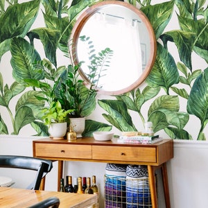 Tropical wallpaper, Leaves peel stick wallpaper, Palm leaves wallpaper, Tropical wall mural, Palm leaves removable wallpaper, WFL023 image 5