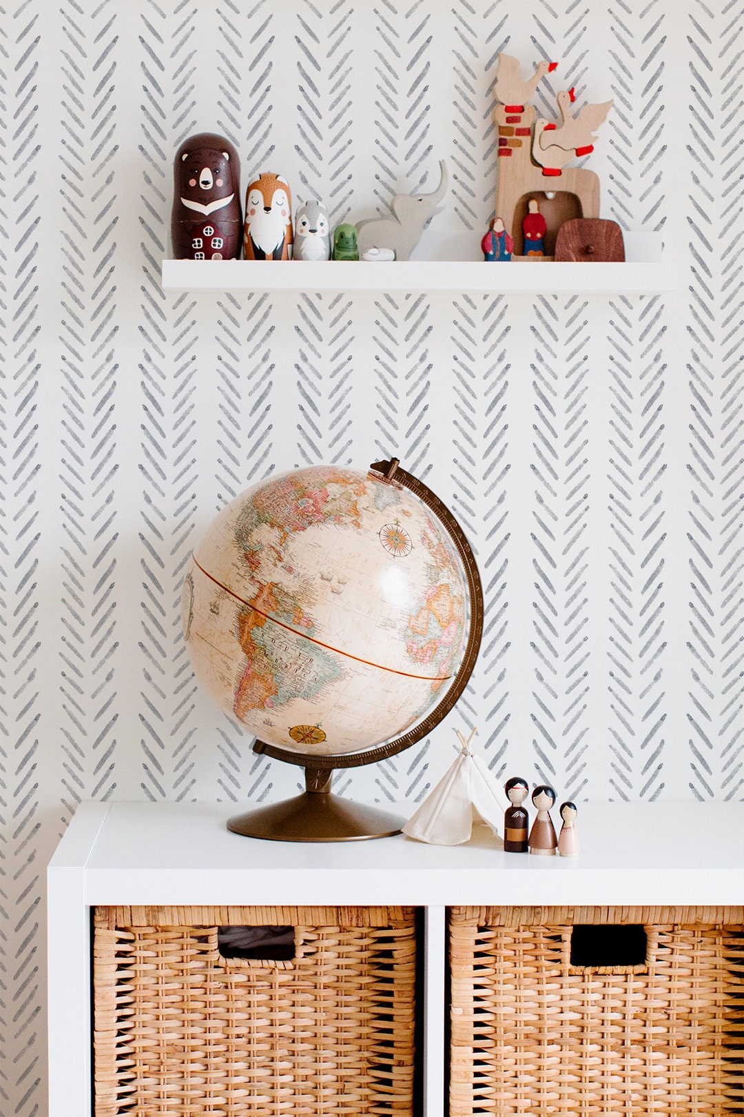 Grey Herringbone Wallpaper Grey Nursery Wallpaper Peel and Etsy