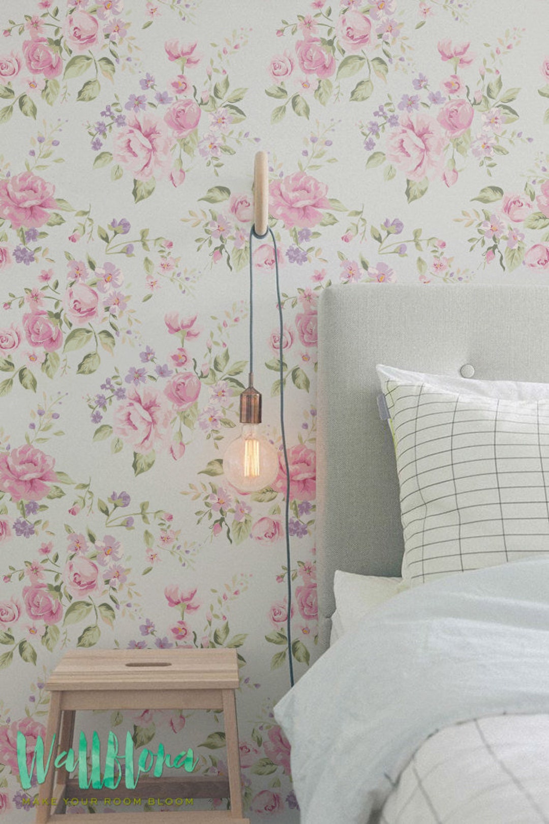 Garden Rose and Wild Geranium Pattern Floral Wallpaper, Wild Geranium
