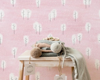 Pink Paint Brush Removable Wallpaper - Pink & Tree Design for Nursery, Peel and stick wallpaper, WFL285