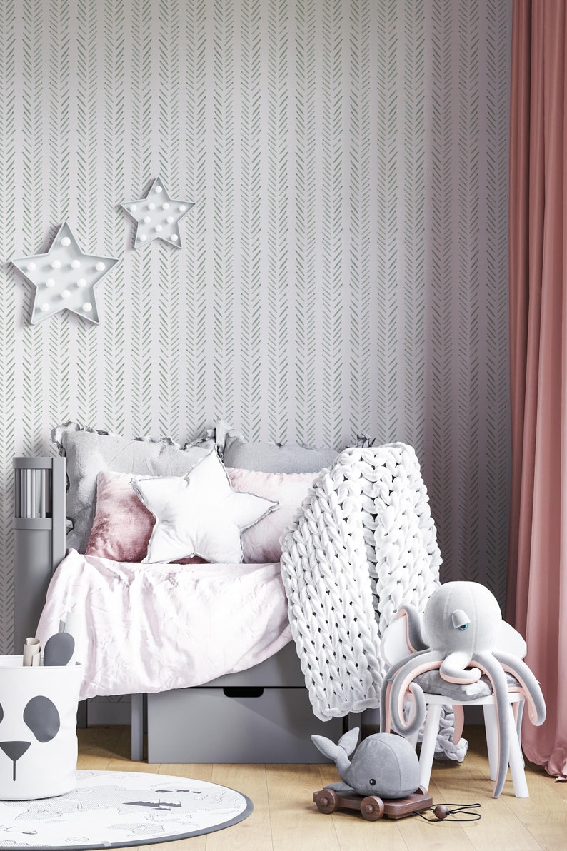 Grey Herringbone Wallpaper, Grey Nursery Wallpaper, Peel and Stick ...