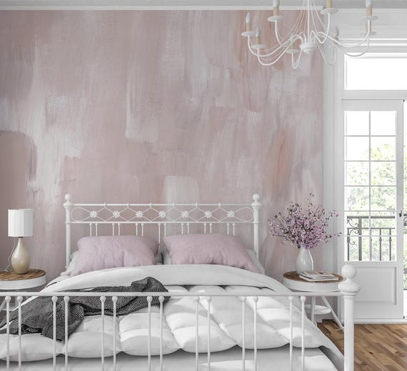 Pink wall covering for bedroom, Pink paint wallpaper mural, Abstract peel stick wallpaper, WFL180