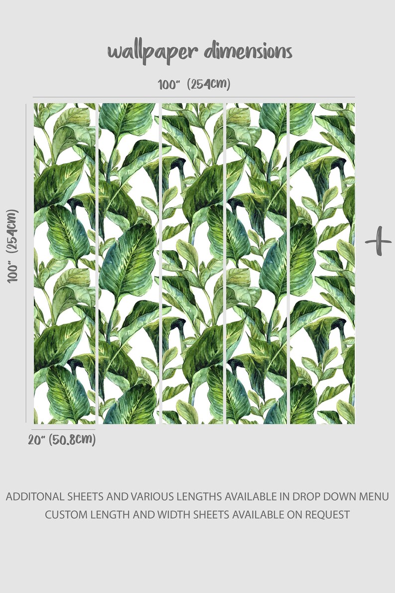 Removable wallpaper with Banana leaf print, Banana leaves peel and stick wallpaper, tropical leaf removable wallpaper for nursery image 6