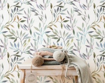 Removable Wallpaper, Peel and Stick, Self-adhesive Wallpaper, Seamless Watercolor Leaves Pattern, 209