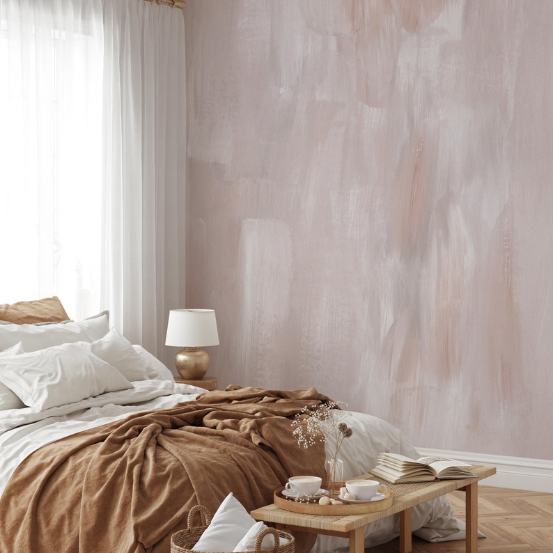 Pink Wall Covering for Bedroom Pink Paint Wallpaper Mural Etsy