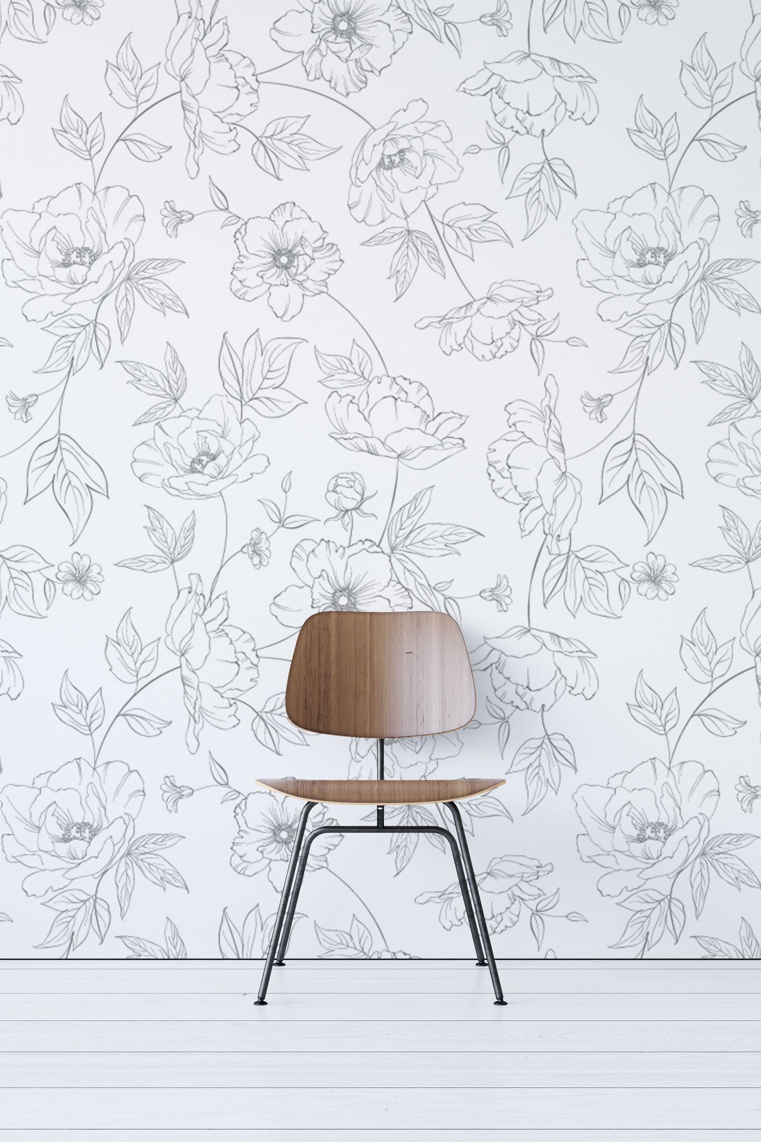 Grey Floral Wallpaper, Floral Nursery Wallpaper, Floral Removable