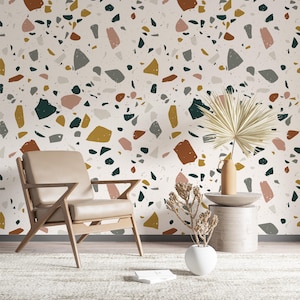 Terrazzo peel and stick wallpaper, Terrazzo removable wallpaper, Custom color wallpaper, Custom wallpaper, Terrazzo wall, WFL139