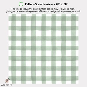 May include: A green and white gingham pattern, shown at a scale of 28 inches by 28 inches. This image shows the exact pattern scale on a 28" x 28" section, giving you a true-to-size preview of how the design will appear on your wall.