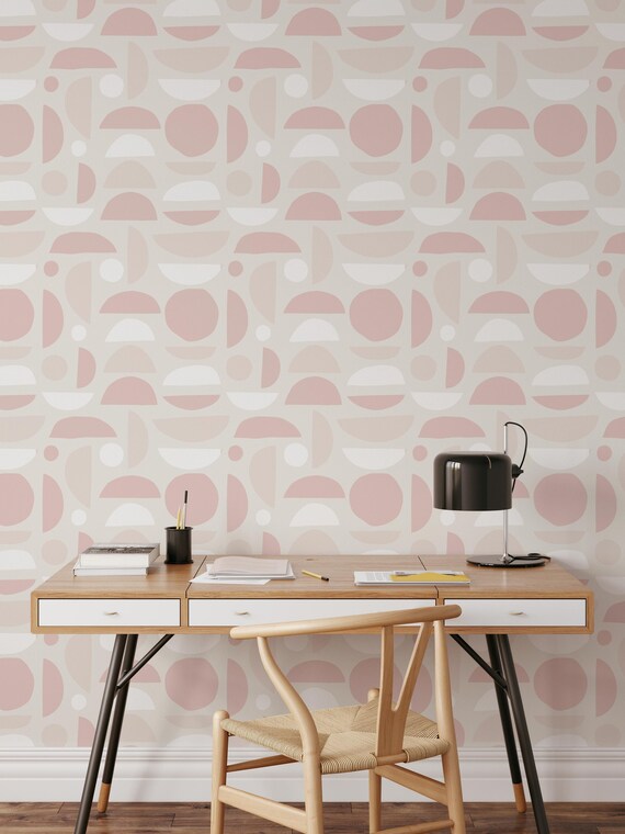 Pink Mid Century Modern Wallpaper Pink Shapes Peel Stick Etsy