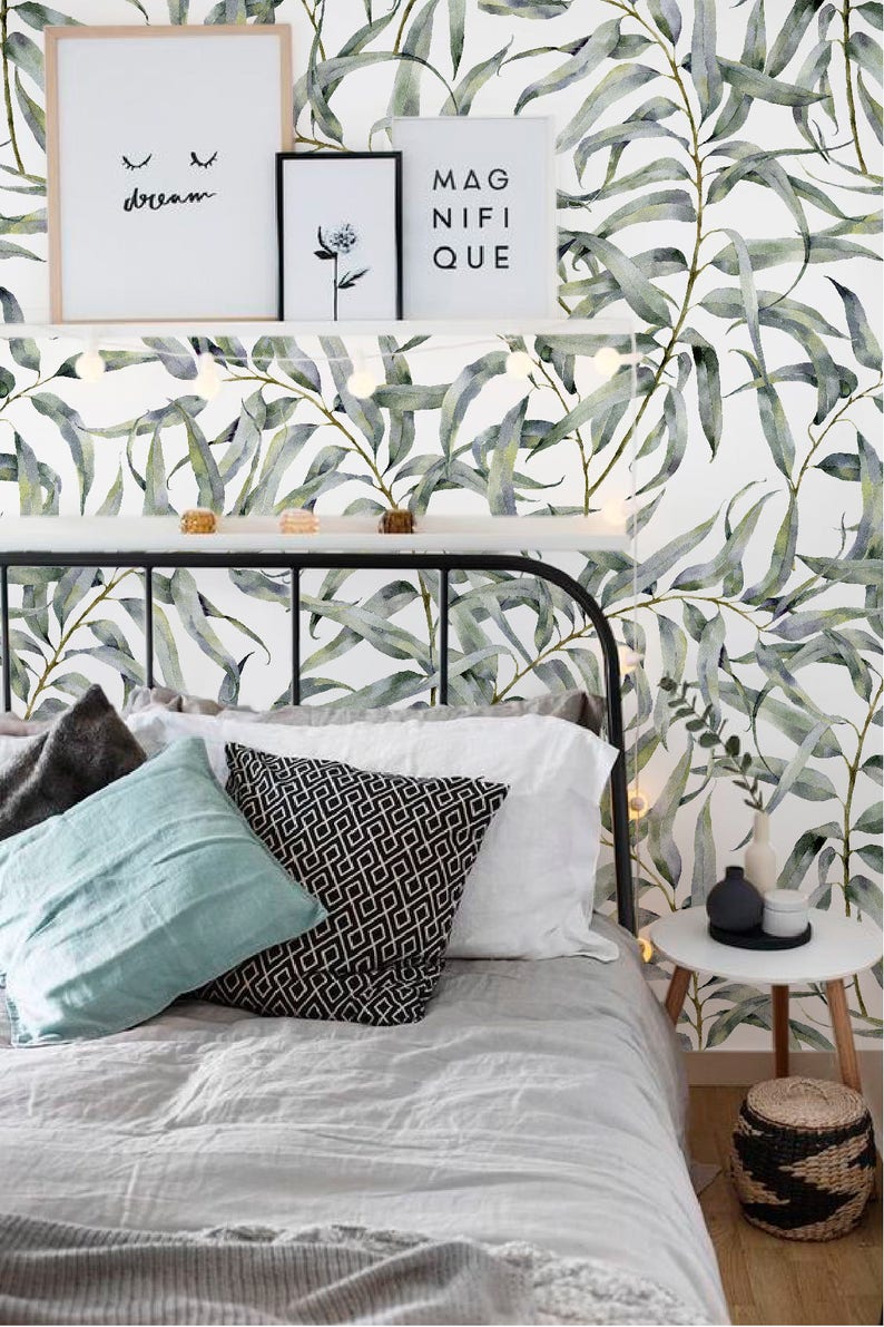 Eucalyptus Leaf Removable Wallpaper Jungle Temporary Etsy