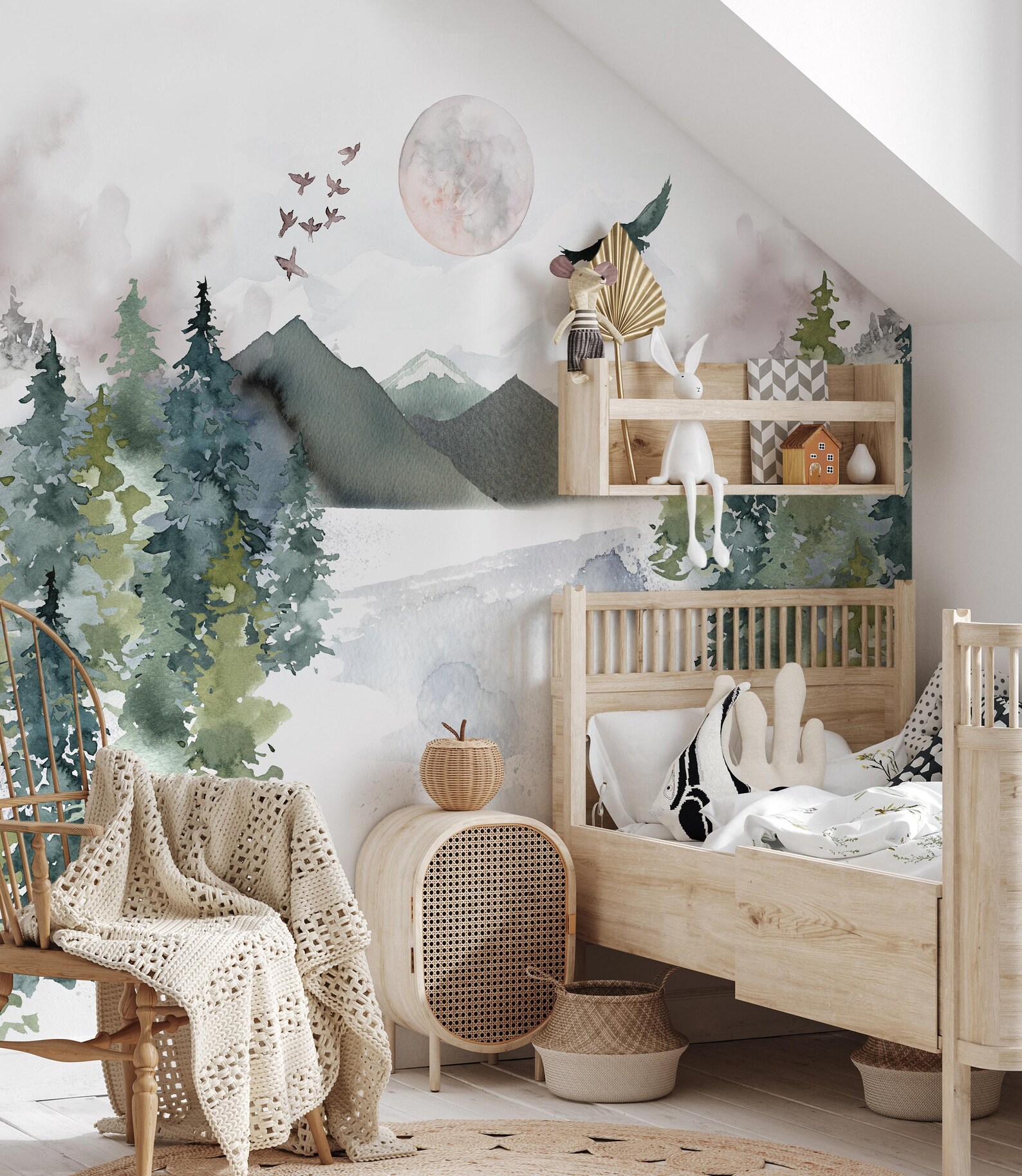 Forest Nursery Wallpaper, Nursery Name Sign, Watercolor Nursery