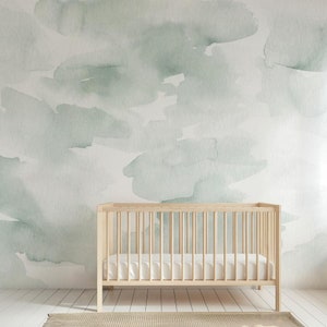 Carta da parati adesiva e staccabile color verde salvia per la cameretta dei bambini, murale astratto verde ad acquerello per parete decorativa in camera da letto, WFL113