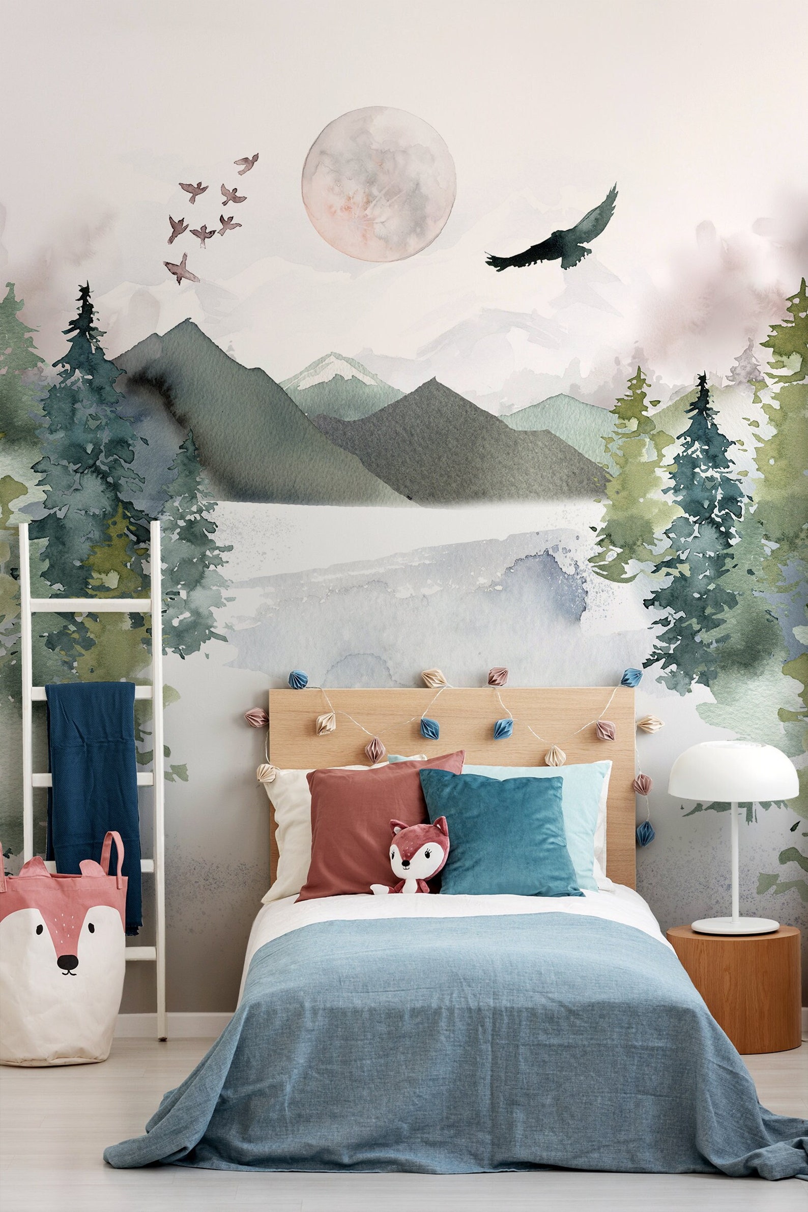 Forest Nursery Wallpaper, Nursery Name Sign, Watercolor Nursery