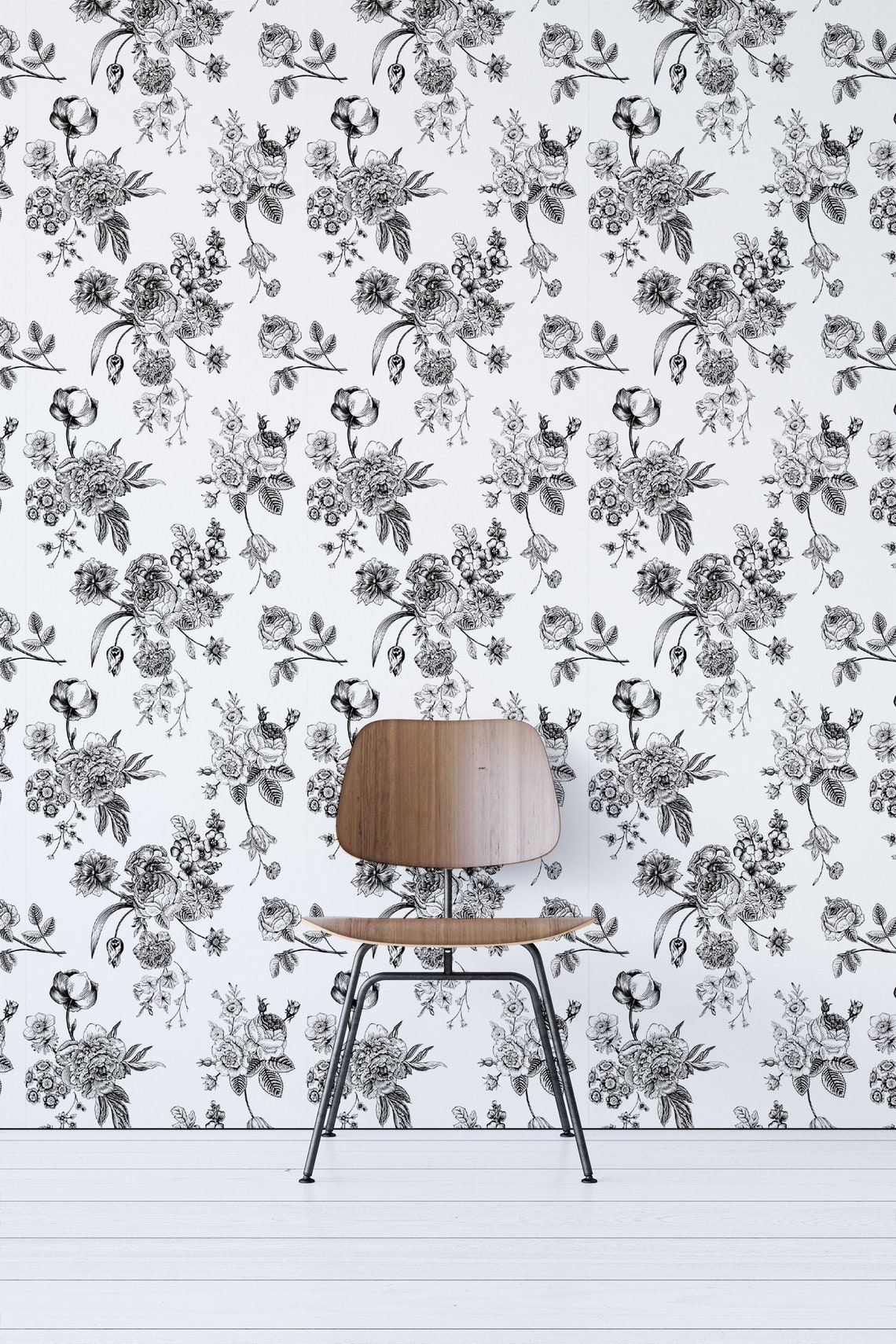 Wallpaper With Black and White Floral Prints Floral Wallpaper Etsy UK