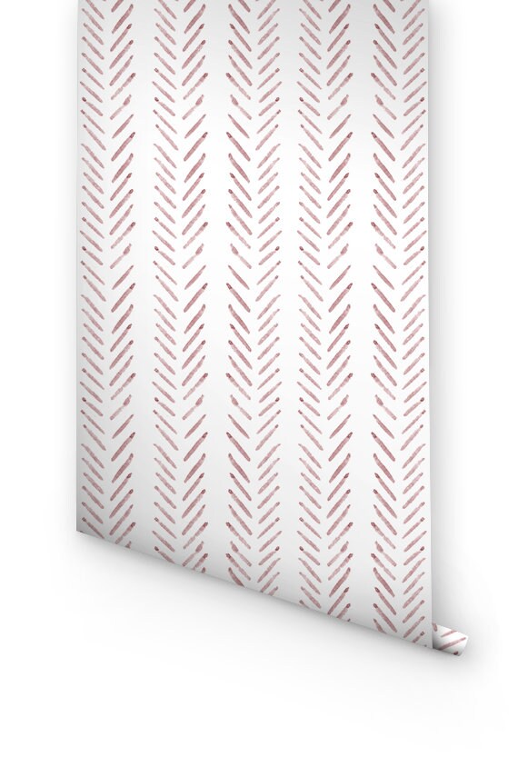 Pink Herringbone Wallpaper Pink Nursery Wallpaper Peel and Etsy