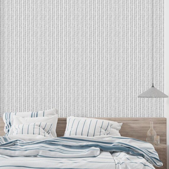 Wallpaper with delicate herringbone print, Herringbone pattern, Herringbone peel and stick wallpaper, Grey wallpaper, WFL028