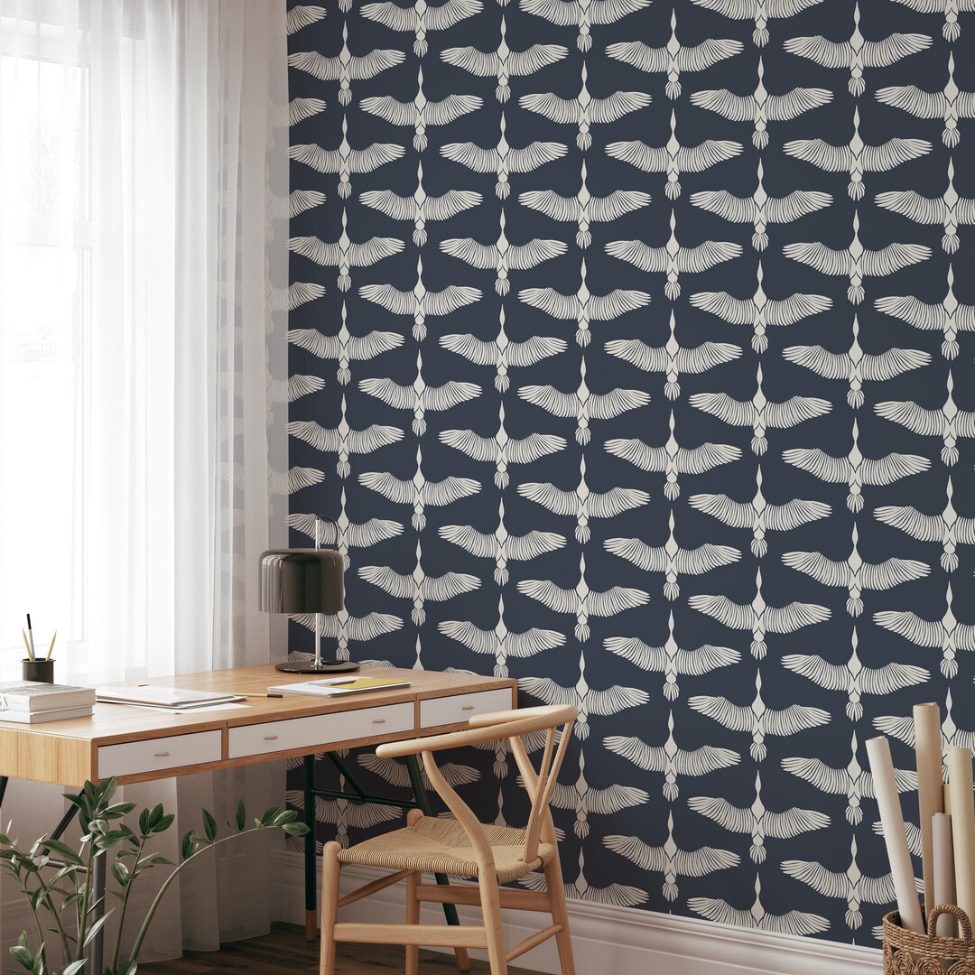 Navy Blue Peel Stick Wallpaper Heron Wallpaper for Accent - Etsy