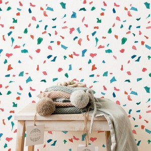 Terrazzo wallpaper, Removable wallpaper with terrazzo pattern, Peel and stick terrazzo wallpaper, Watercolor wallpaper, WF034