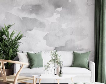 Grey Watercolor Wallpaper, AbstractWatercolor Removable Wallpaper, Grey Abstract Wallpaper, Peel and Stick Watercolor Accent Wallpaper