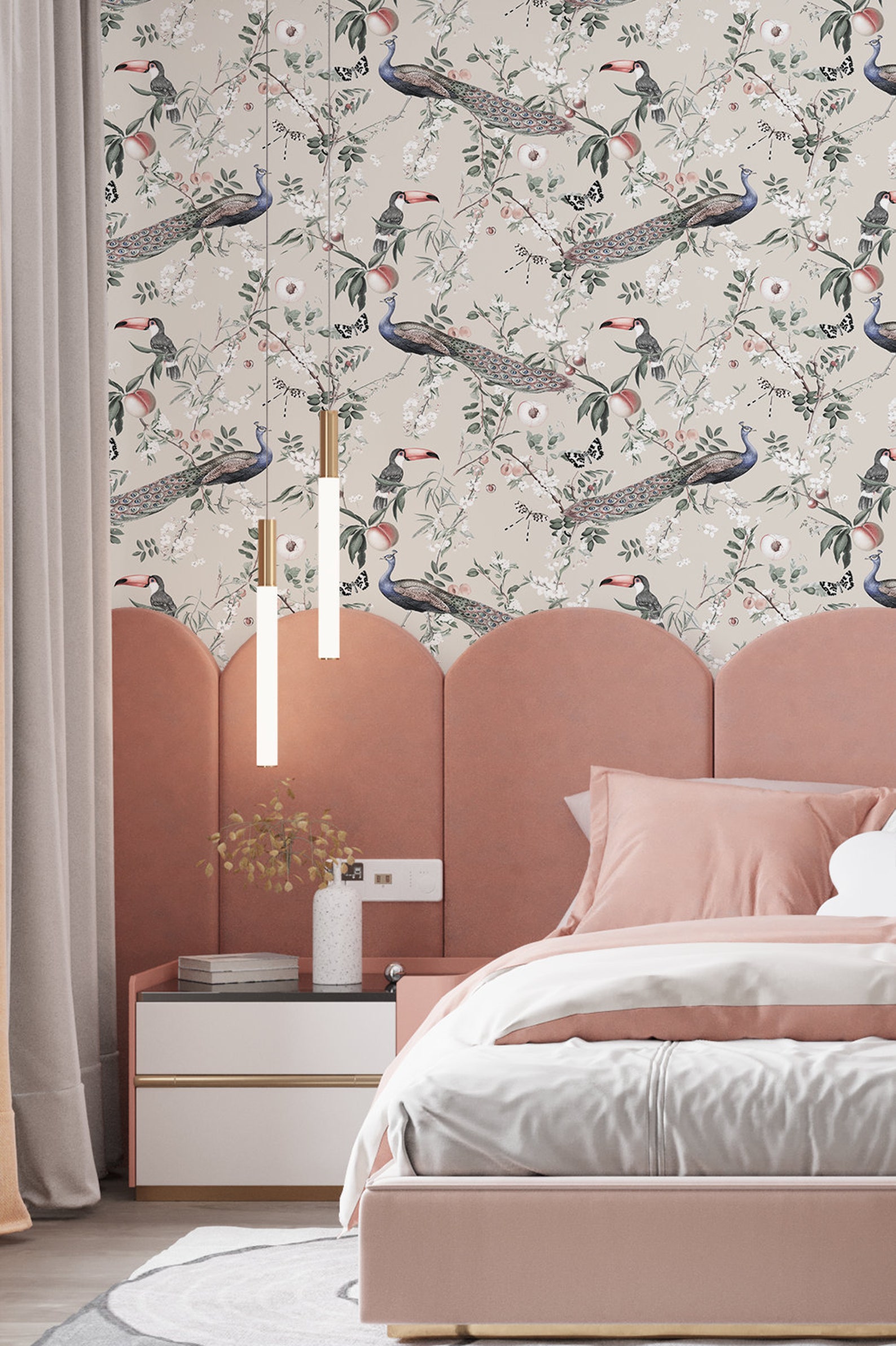 Peel and Stick Wallpaper Pink Wallpaper Pink Botanical Etsy