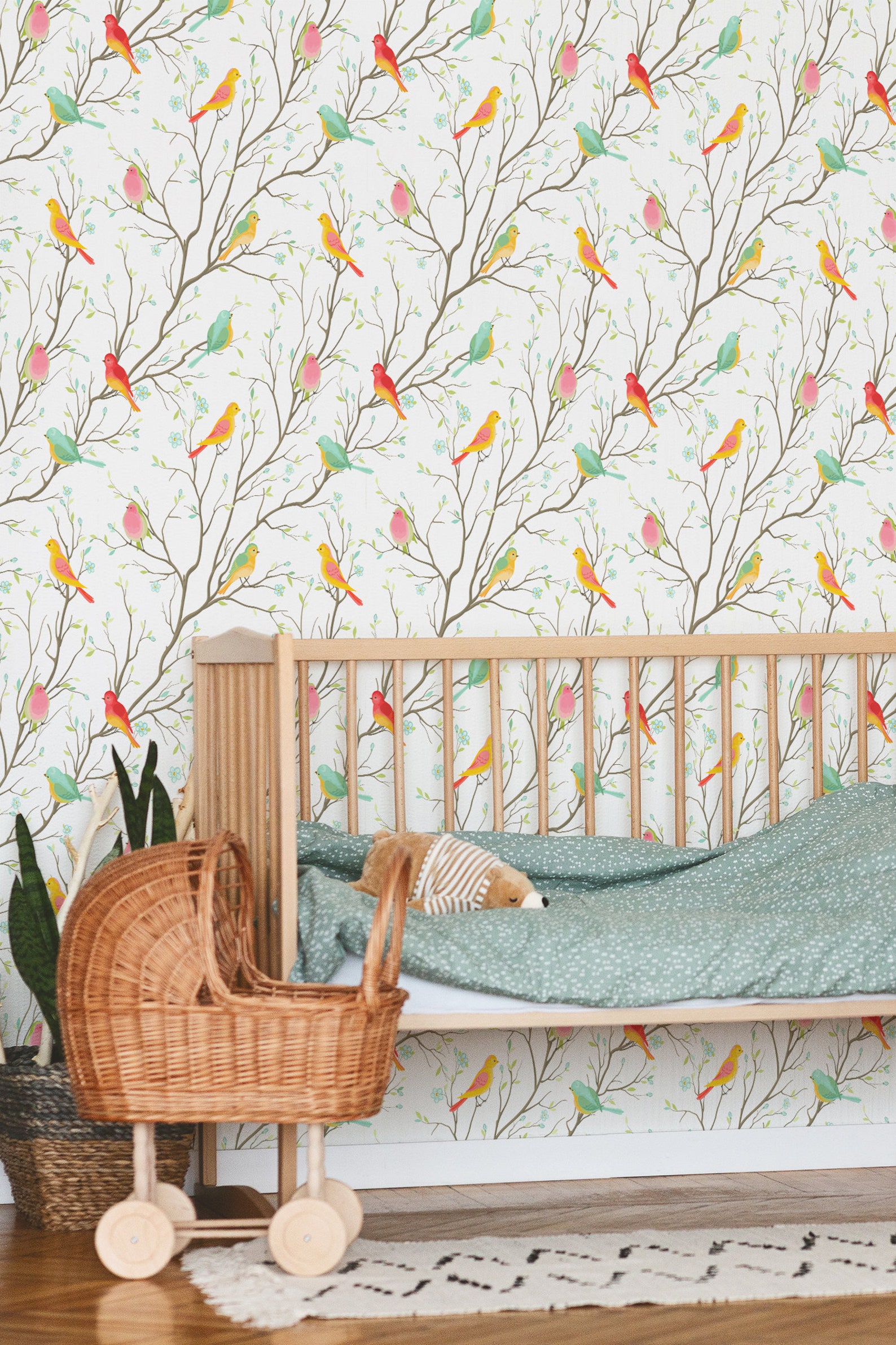 Wallpaper With Colorful Birds Pattern Removable Wallpaper - Etsy