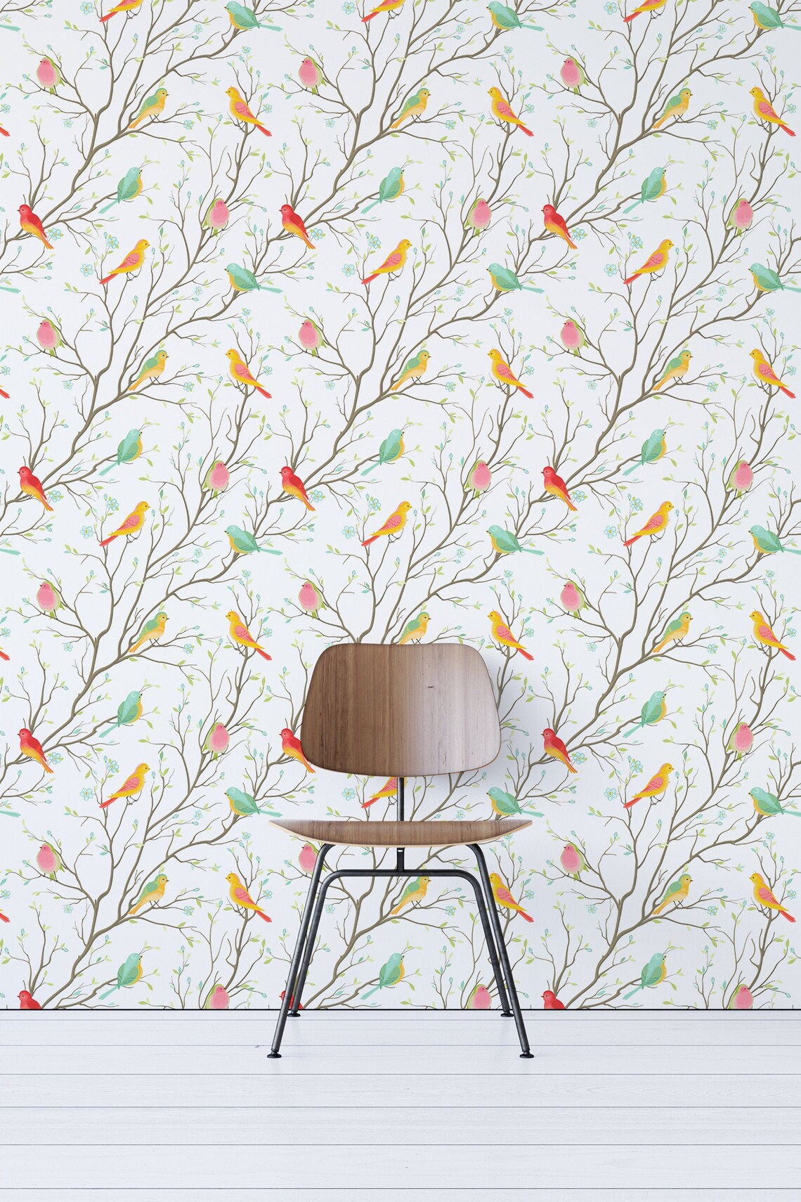 Wallpaper With Colorful Birds Pattern Removable Wallpaper - Etsy